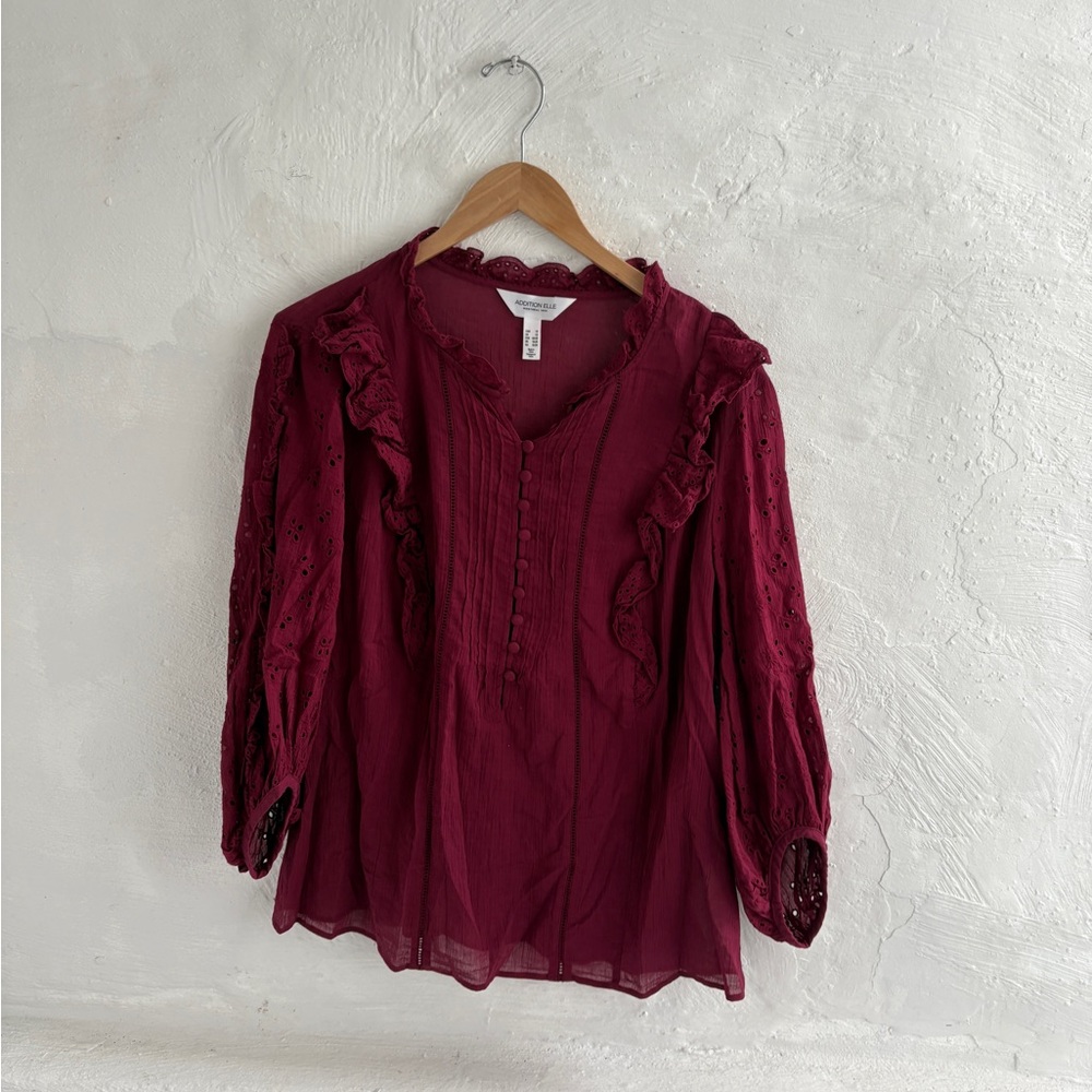 Addition Elle 100% cotton burgundy peasant top in 1X
